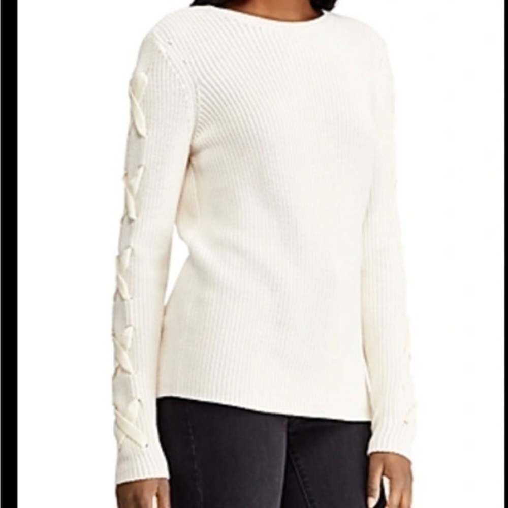 Lauren Ralph Lauren beige crew neck sweater with velvet lace up details medium
